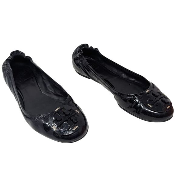 Tory Burch Patent Reva Ballet Flats Black Size 6.5 with Box - Picture 4 of 7